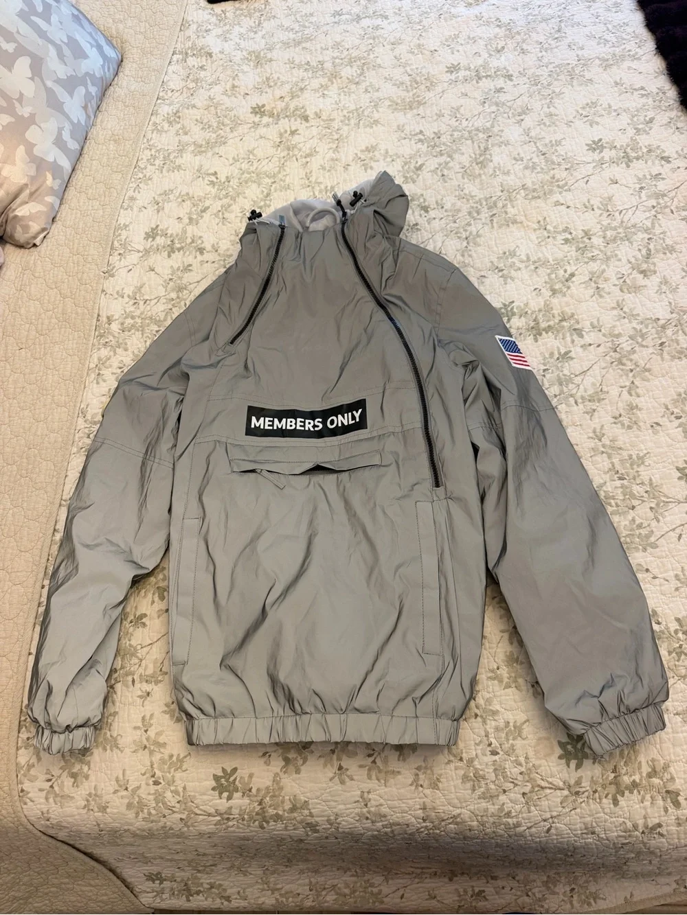 Members Only Light Gray Windbreaker Anorak with Patch